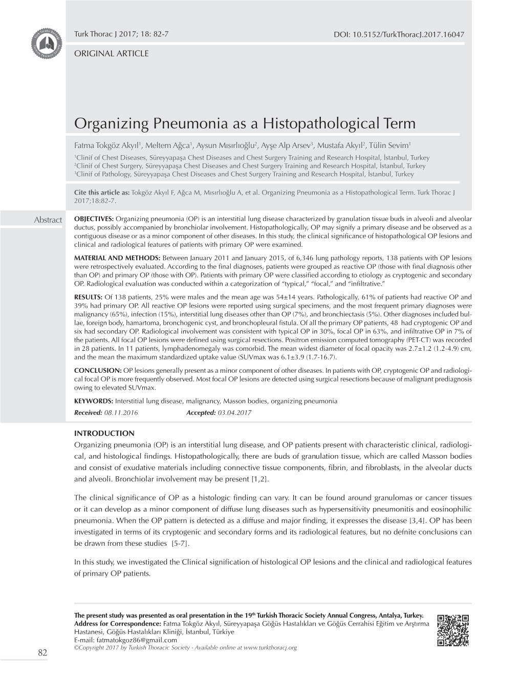 Organizing Pneumonia As a Histopathological Term