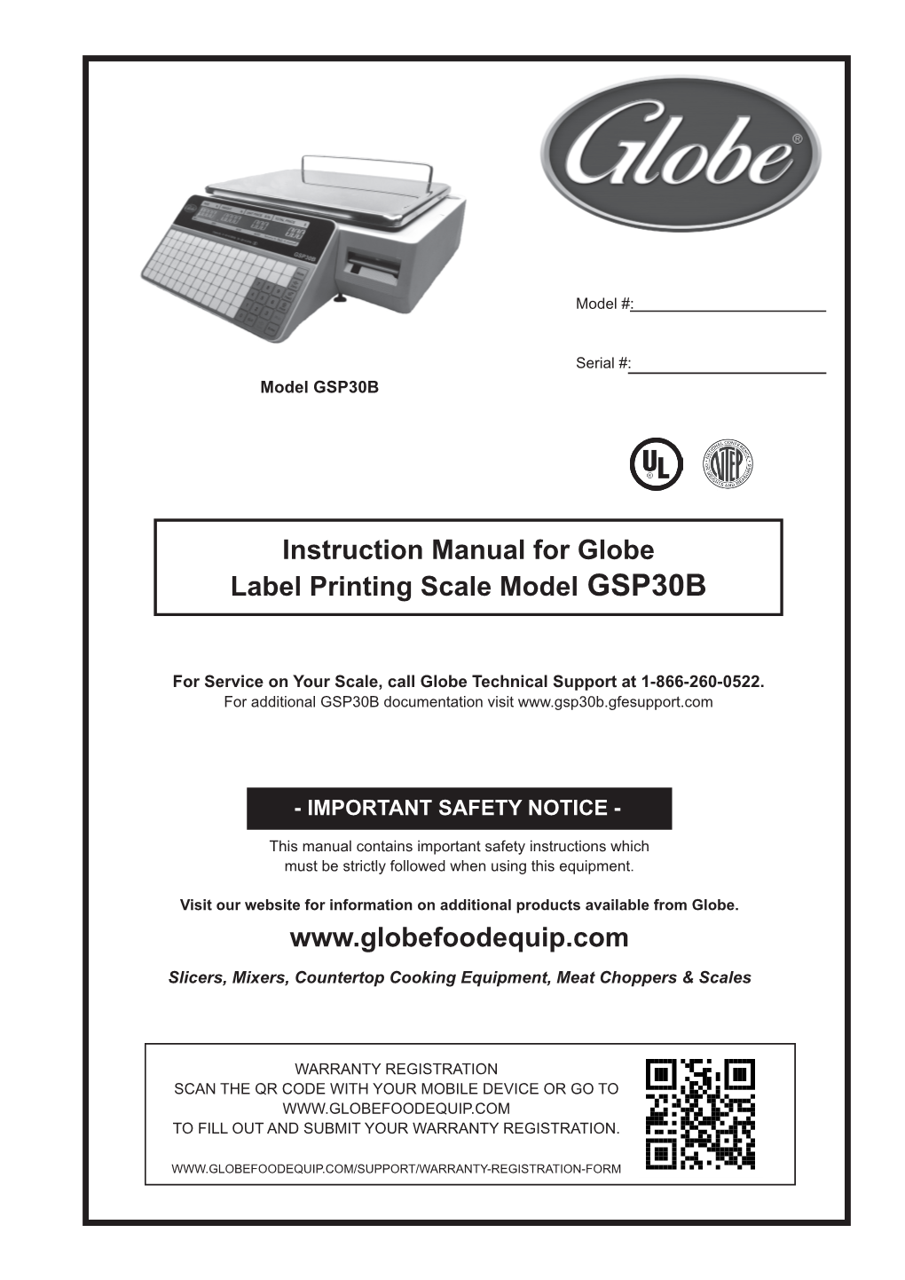 Instruction Manual for Globe Label Printing Scale Model GSP30B Www