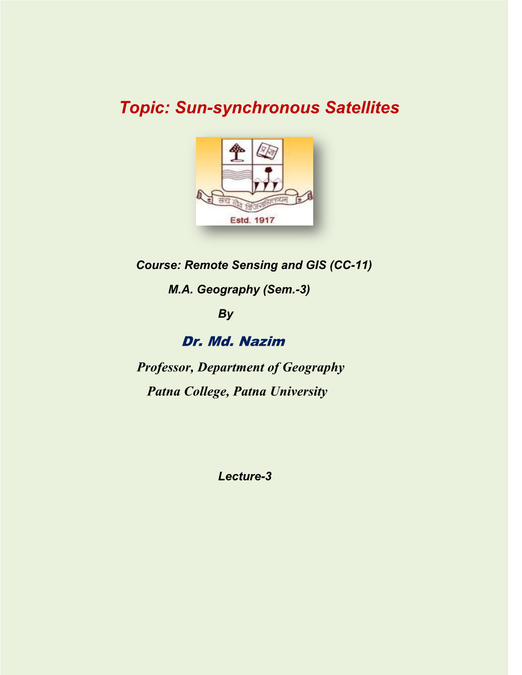 Sun-Synchronous Satellites