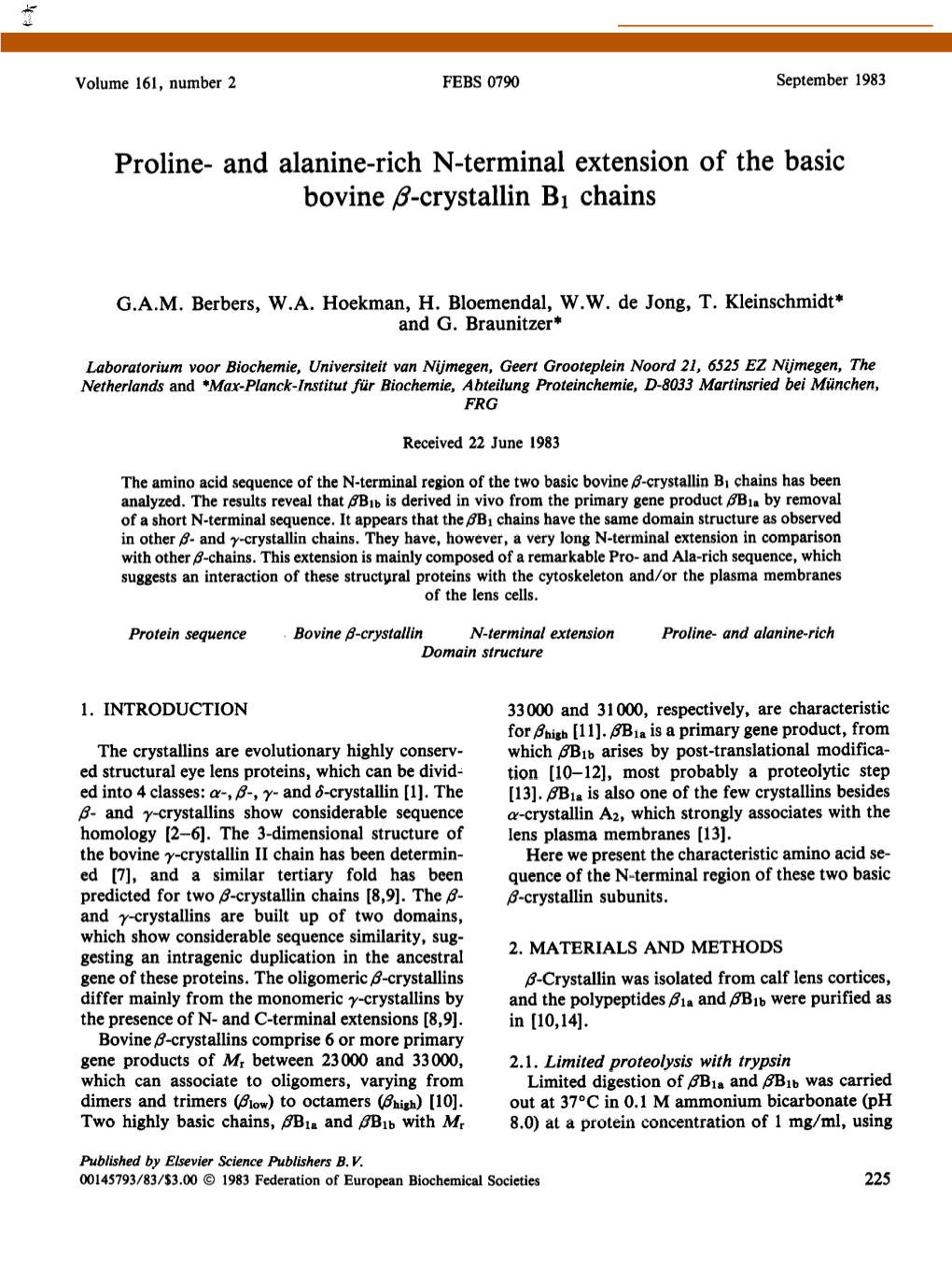 Proline- and Alanine-Rich N-Terminal Extension of the Basic Bovine P-Crystallin B1 Chains