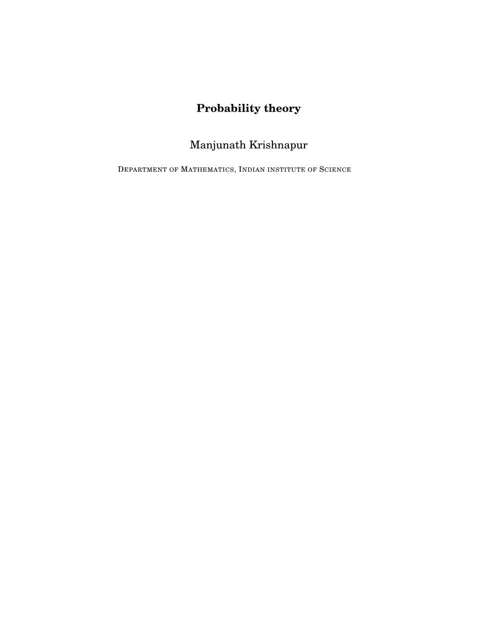 Probability Theory Manjunath Krishnapur