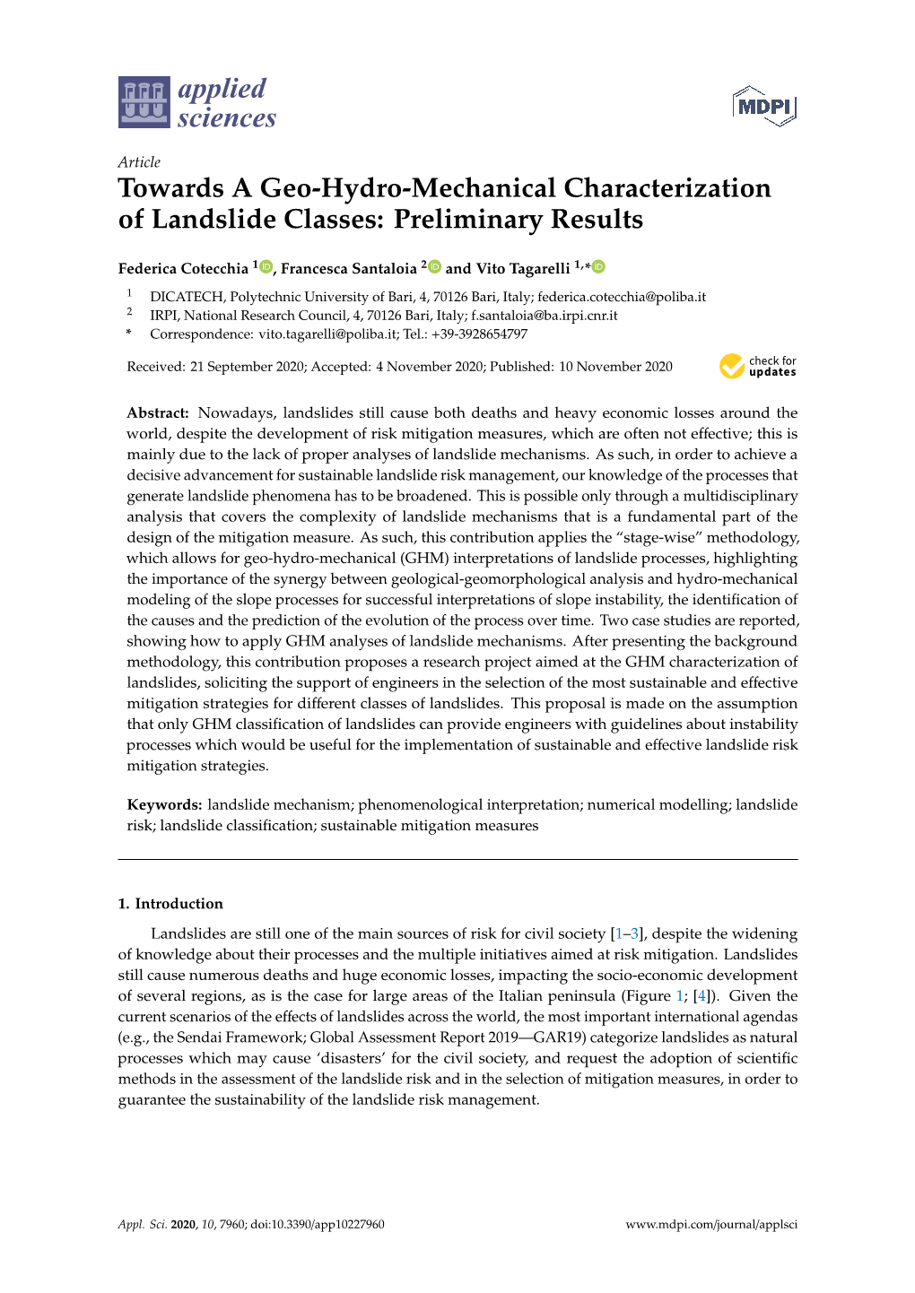 Towards a Geo-Hydro-Mechanical Characterization of Landslide Classes: Preliminary Results