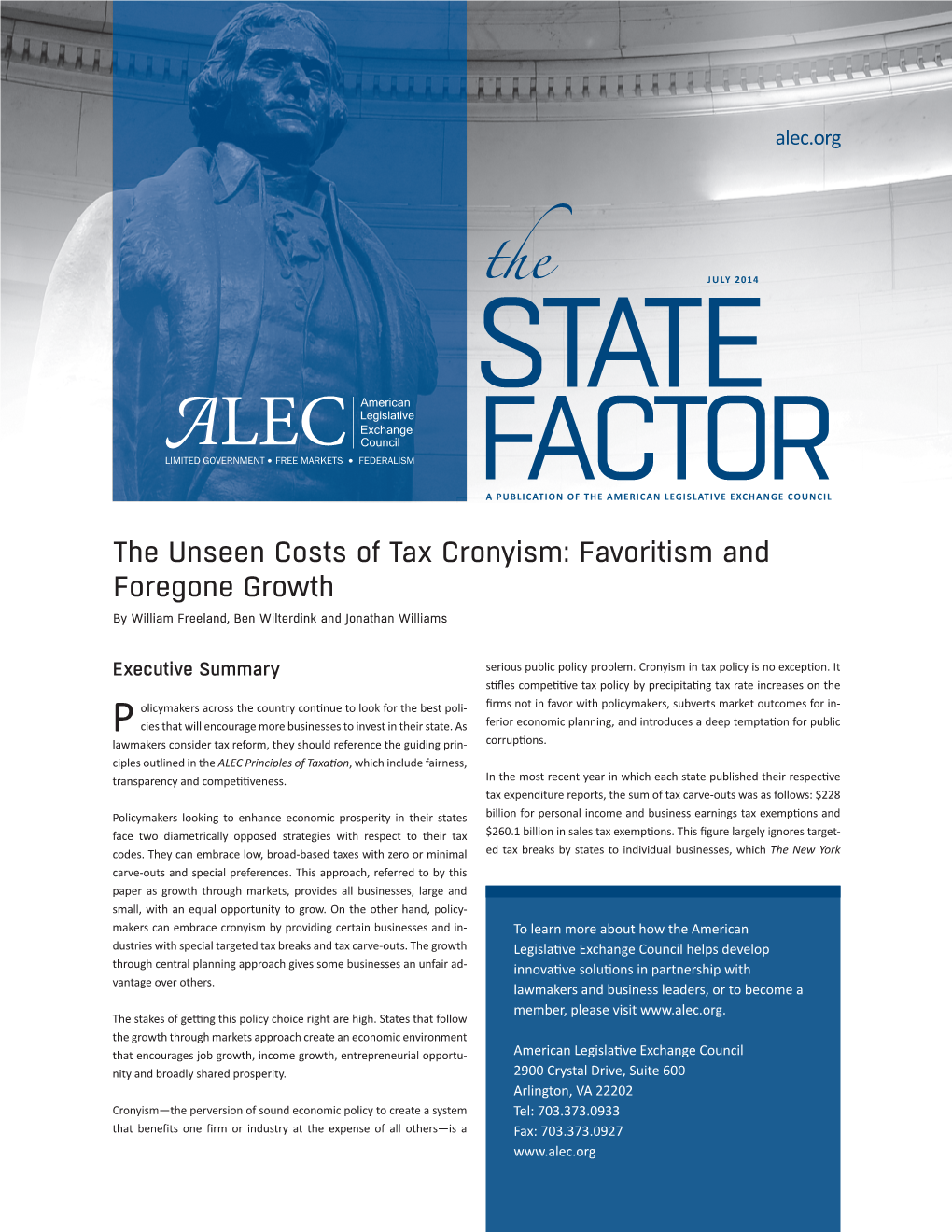 The Unseen Costs of Tax Cronyism: Favoritism and Foregone Growth by William Freeland, Ben Wilterdink and Jonathan Williams