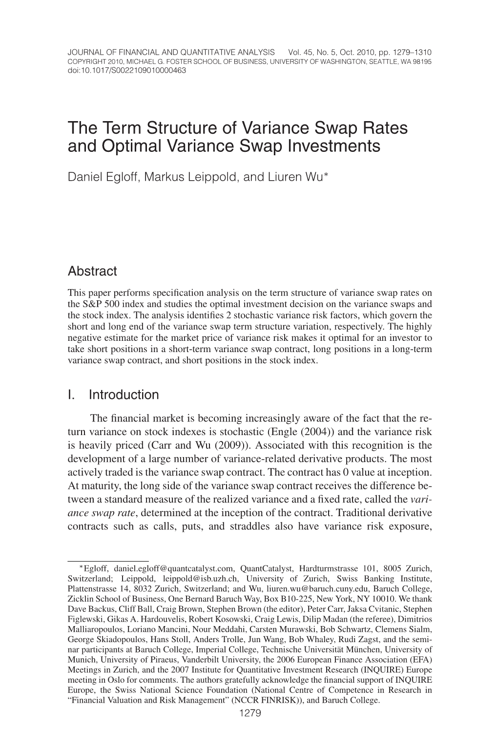 The Term Structure of Variance Swap Rates and Optimal Variance Swap Investments