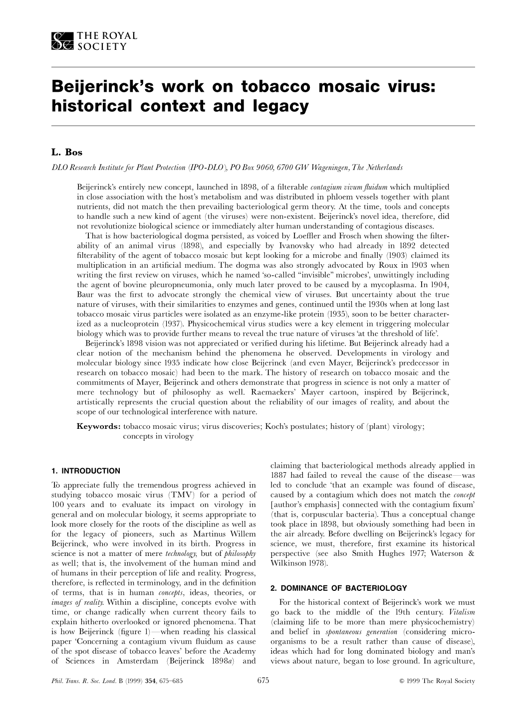 Beijerinck's Work on Tobacco Mosaic Virus: Historical Context and Legacy