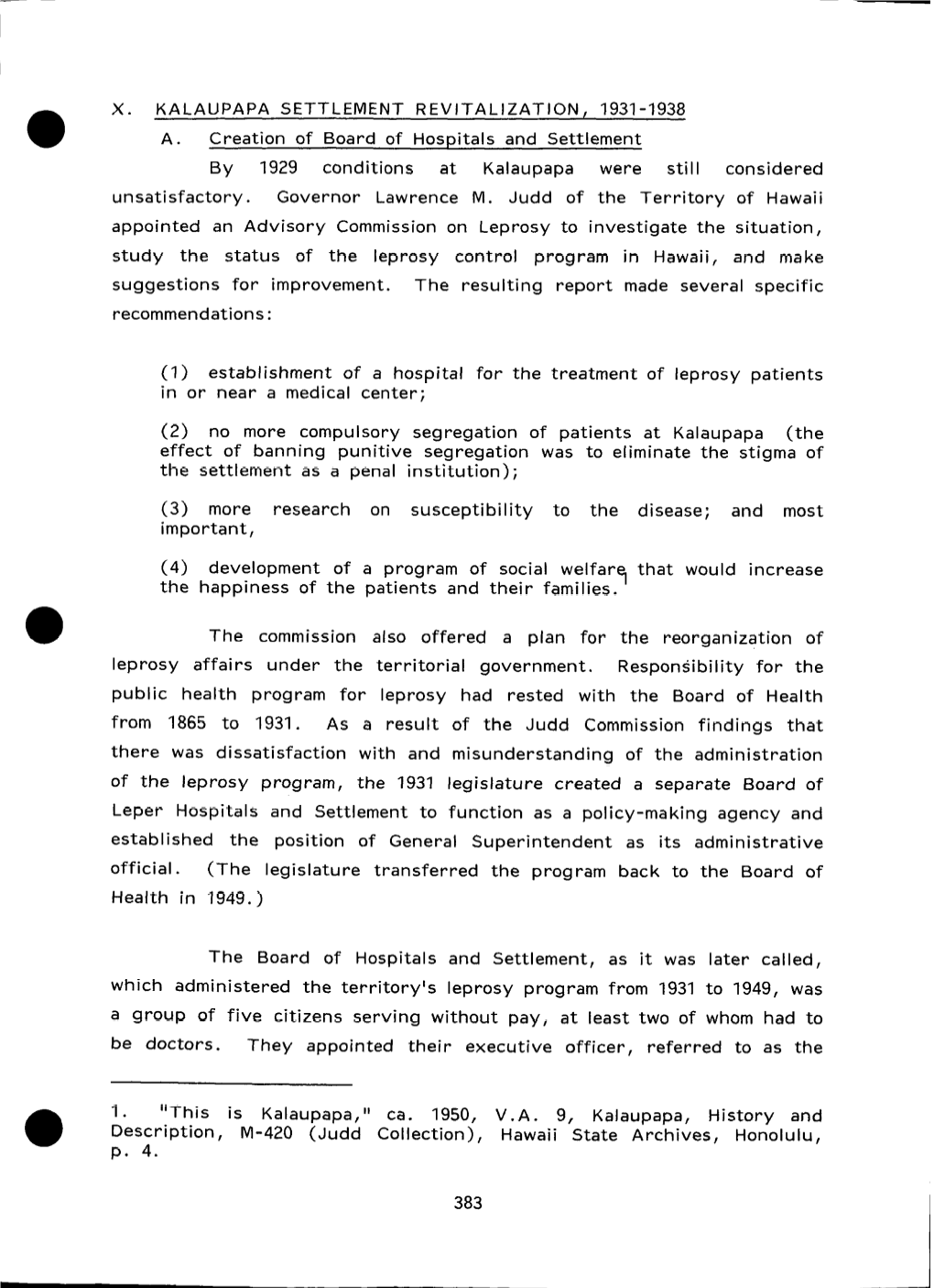 Kalaupapa Settlement Revitalization Period, 1931-1938