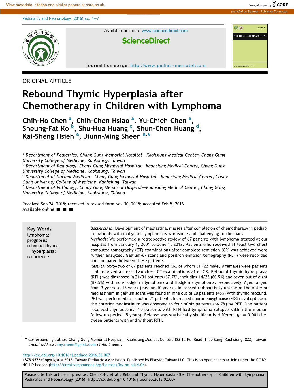 Rebound Thymic Hyperplasia After Chemotherapy in Children