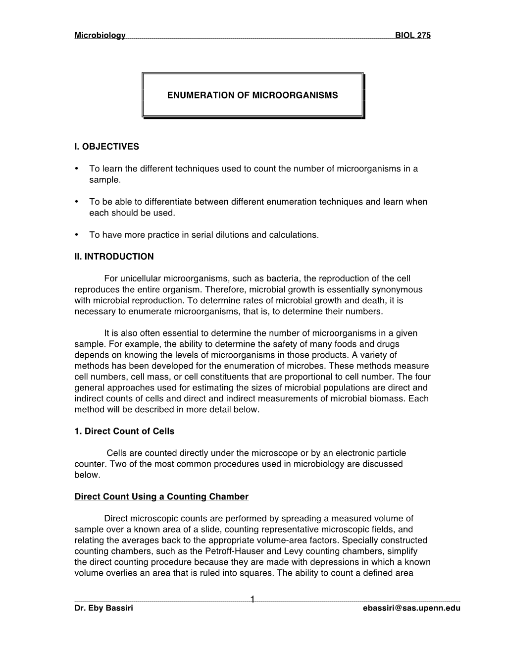 Methods of Enumeration of Microorganisms