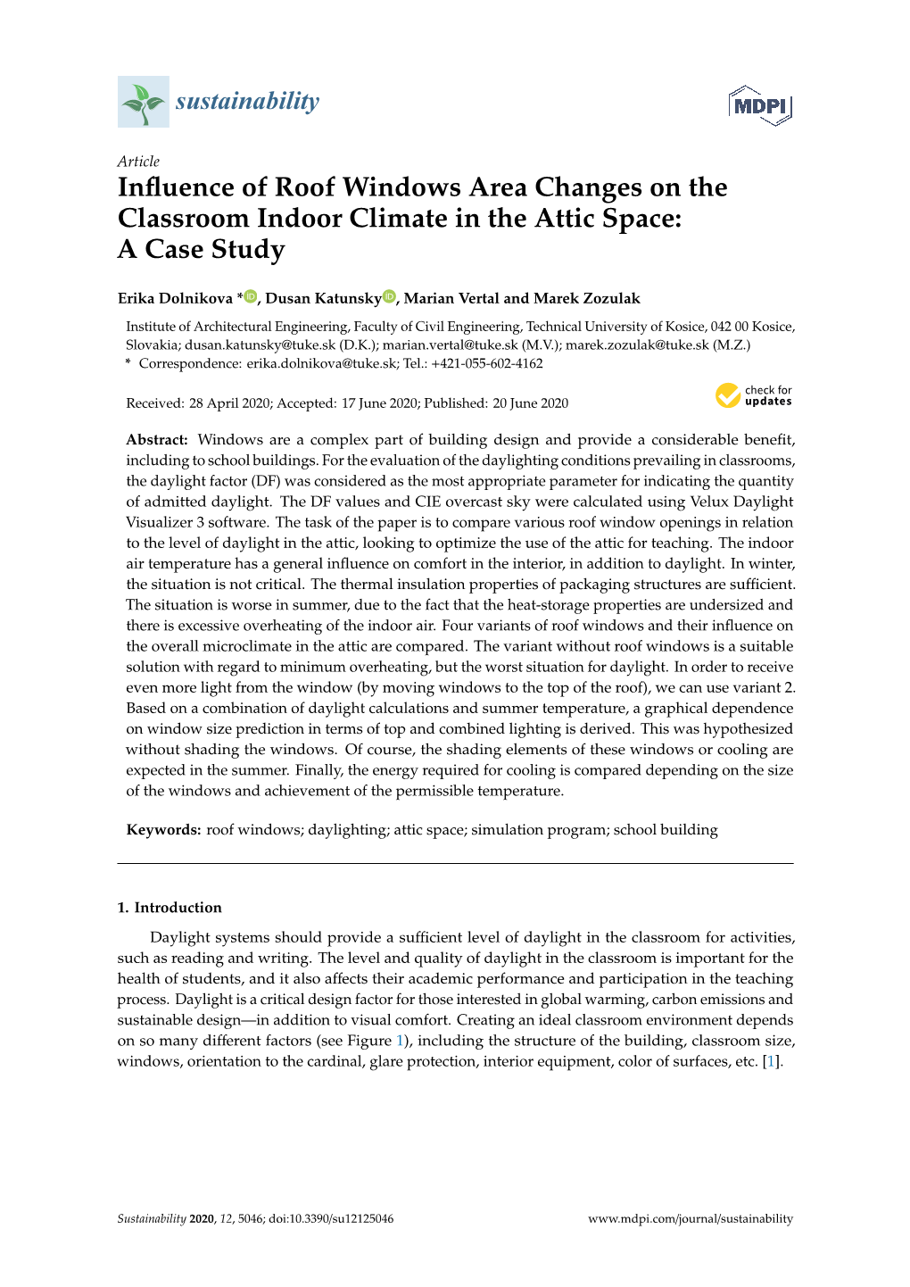 Influence of Roof Windows Area Changes on the Classroom