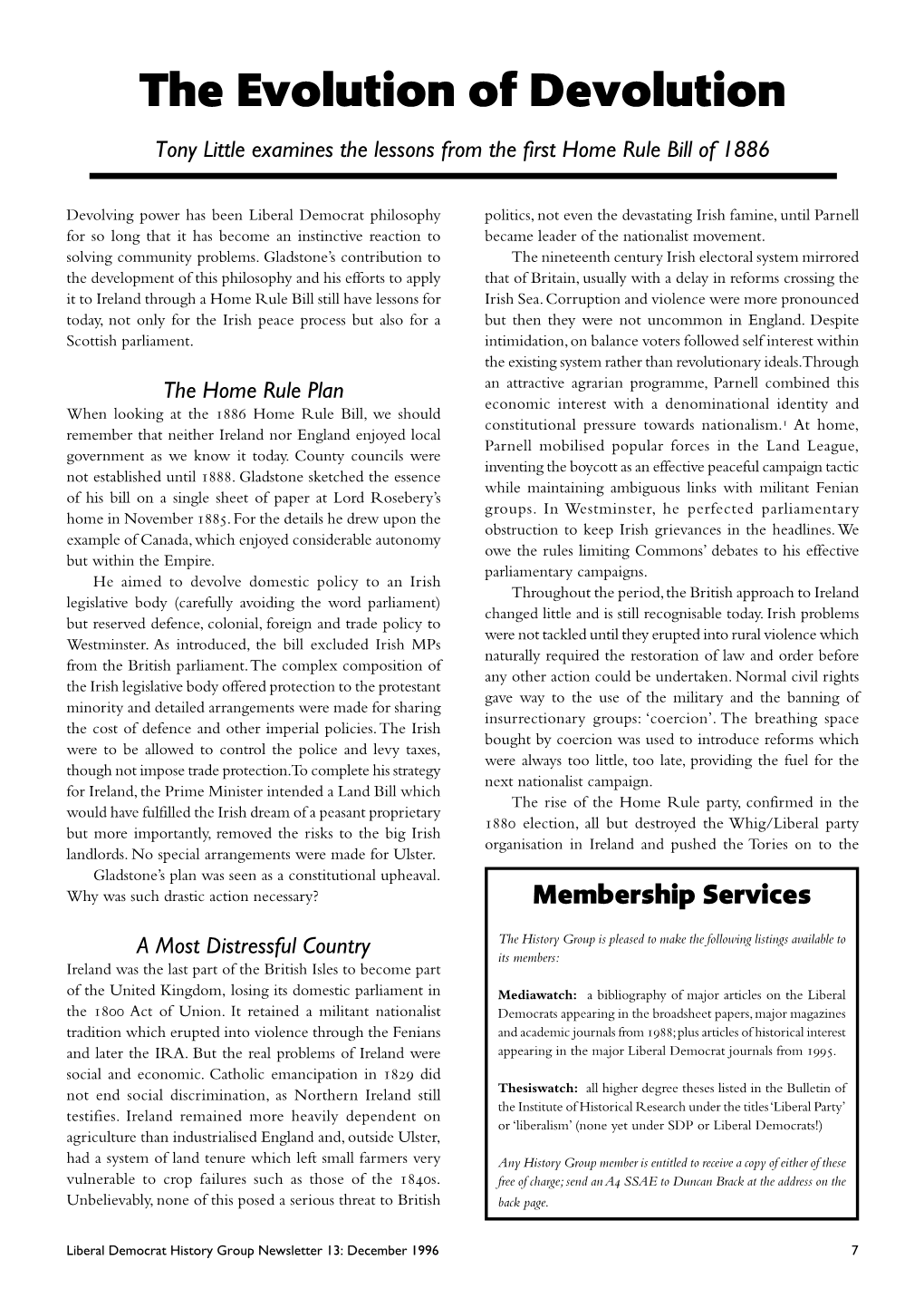 The Evolution of Devolution Tony Little Examines the Lessons from the First Home Rule Bill of 1886