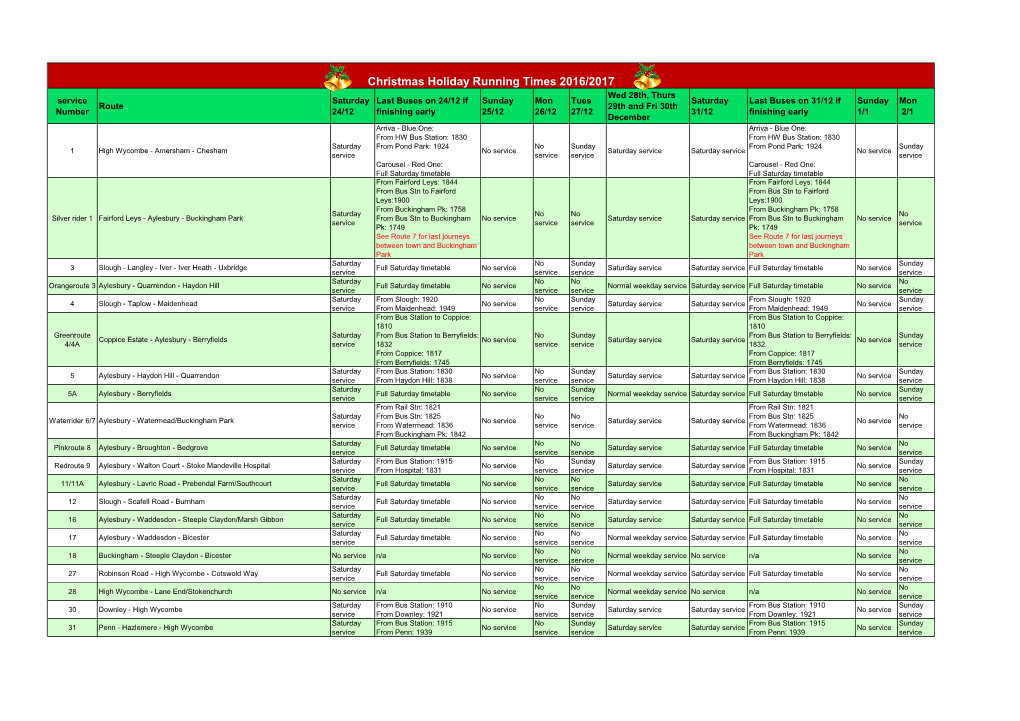 Christmas Holiday Running Times 2016/2017