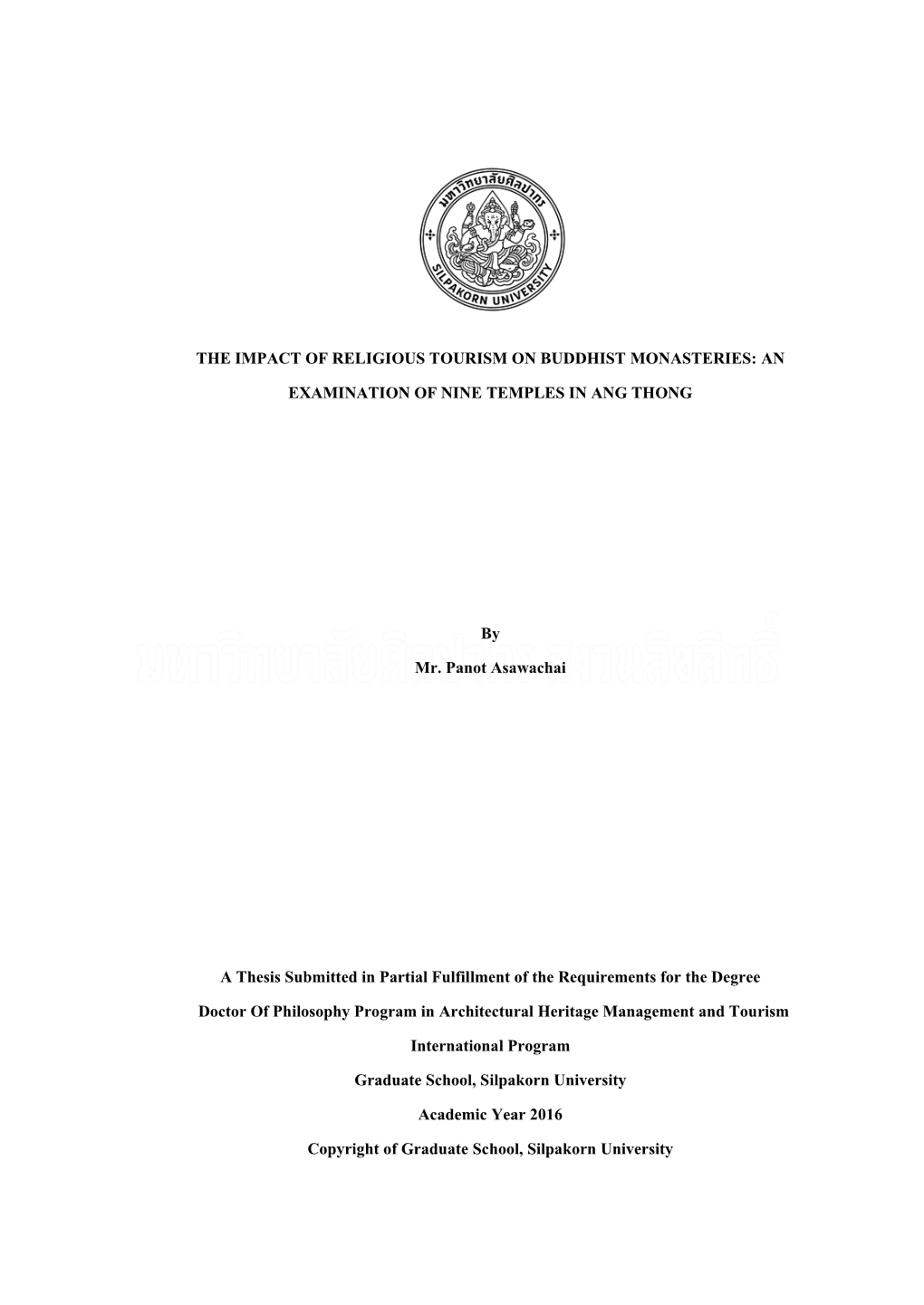 The Impact of Religious Tourism on Buddhist Monasteries: an Examination of Nine Temples in Ang Thong