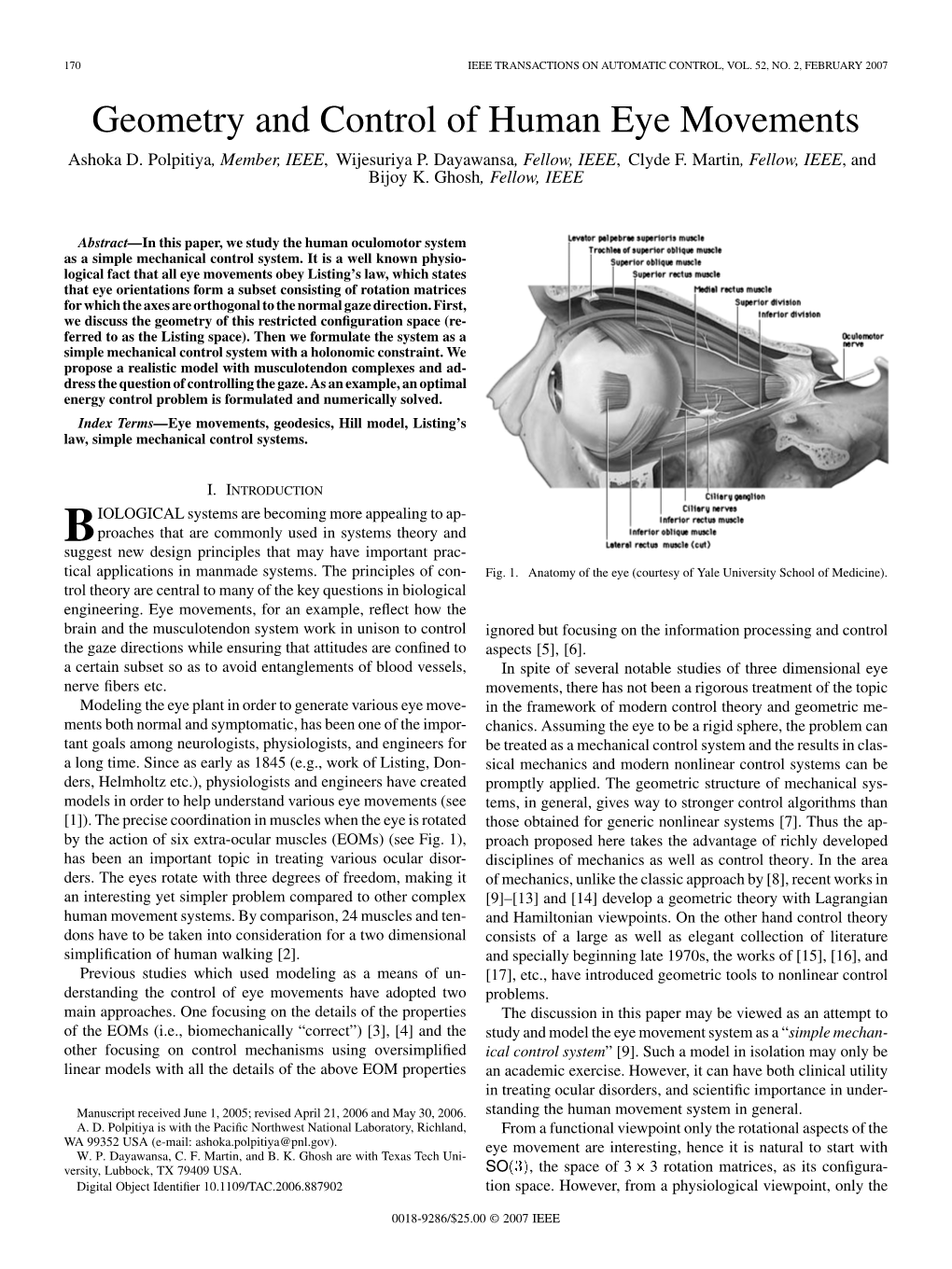 Geometry and Control of Human Eye Movements Ashoka D