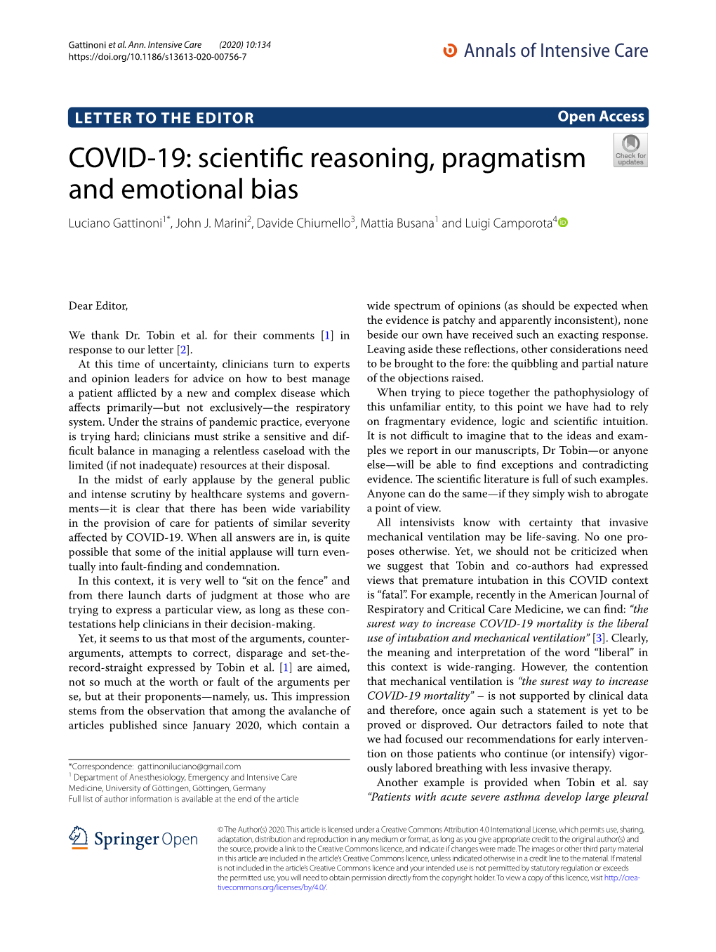 COVID-19: Scientific Reasoning, Pragmatism and Emotional Bias