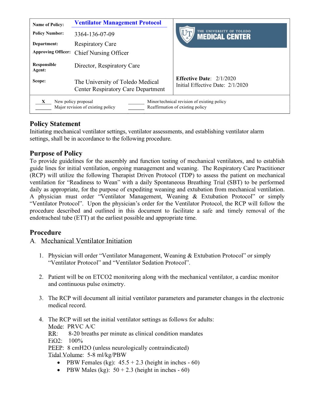 Ventilator Management Protocol