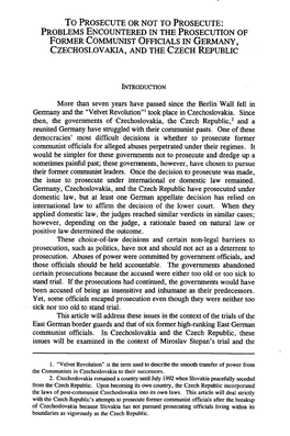 Problems Encountered in the Prosecution of Former Communist Officials in Germany, Czechoslovakia, and the Czech Republic