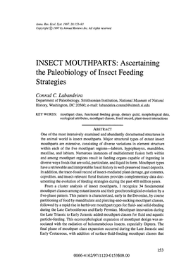 INSECT MOUTHPARTS: Ascertaining the Paleobiology of Insect Feeding Strategies