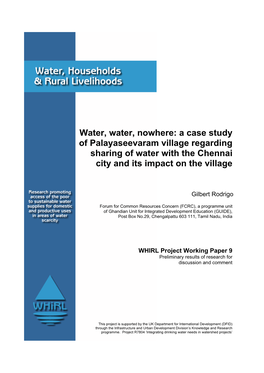 A Case Study of Palayaseevaram Village Regarding Sharing of Water with the Chennai City and Its Impact on the Village