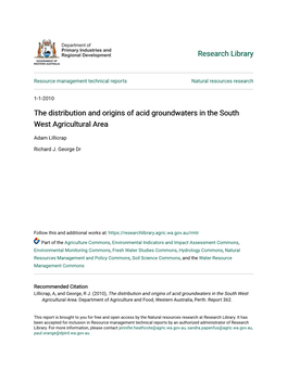 The Distribution and Origins of Acid Groundwaters in the South West Agricultural Area