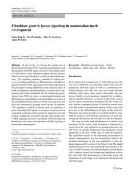 Fibroblast Growth Factor Signaling in Mammalian Tooth Development