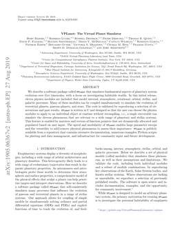 Arxiv:1905.06367V2 [Astro-Ph.EP] 27 Aug 2019 Spheric and Surface Properties, a Comprehensive Model of Known Stellar Systems
