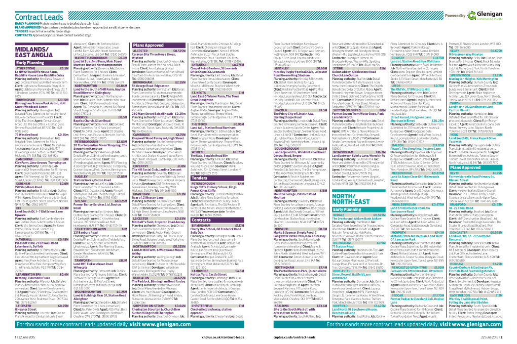 Contract Leads Powered by EARLY PLANNING Projects in Planning up to Detailed Plans Submitted