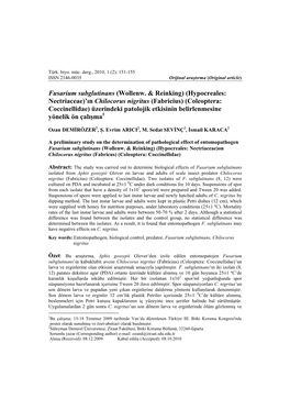 Fusarium Subglutinans (Wollenw. & Reinking) (Hypocreales: Nectriaceae)'In Chilocorus Nigritus (Fabricius) (Coleoptera: Co