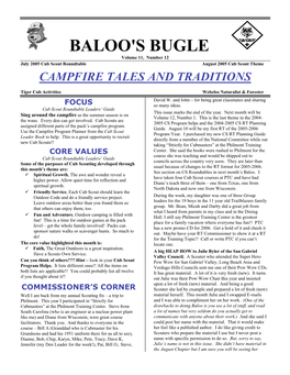 BALOO's BUGLE Volume 11, Number 12 July 2005 Cub Scout Roundtable August 2005 Cub Scout Theme CAMPFIRE TALES and TRADITIONS
