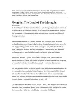 Genghis: the Lord of the Mongols by Mike Edwards in the Northwest Wall of Old Samarkand Stood a Gate Through Which Caravans Embarked on the Silk Road