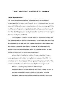 Liberty and Equality in Hedonistic Utilitarianism 1