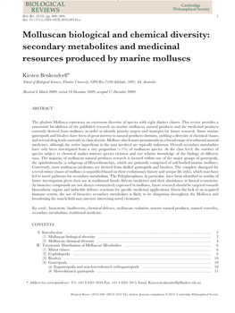 Molluscan Biological and Chemical Diversity: Secondary Metabolites and Medicinal Resources Produced by Marine Molluscs