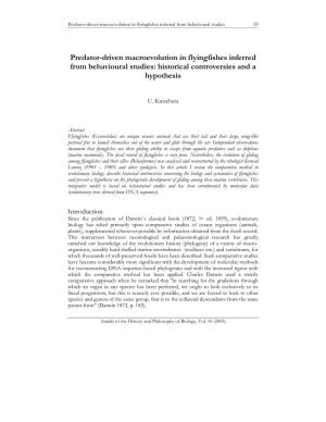 Predator-Driven Macroevolution in Flyingfishes Inferred from Behavioural Studies 59