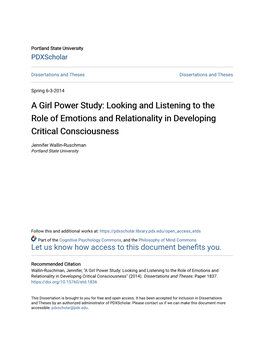 A Girl Power Study: Looking and Listening to the Role of Emotions and Relationality in Developing Critical Consciousness