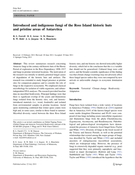 Introduced and Indigenous Fungi of the Ross Island Historic Huts and Pristine Areas of Antarctica