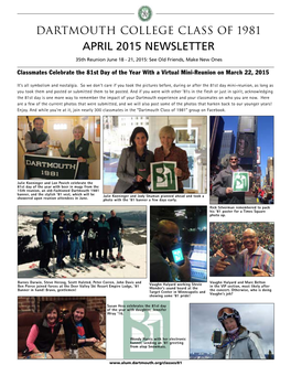 April 2015 Newsletter