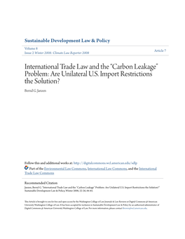 International Trade Law and the “Carbon Leakage” Problem: Are Unilateral U.S. Import Restrictions the Solution? Bernd G