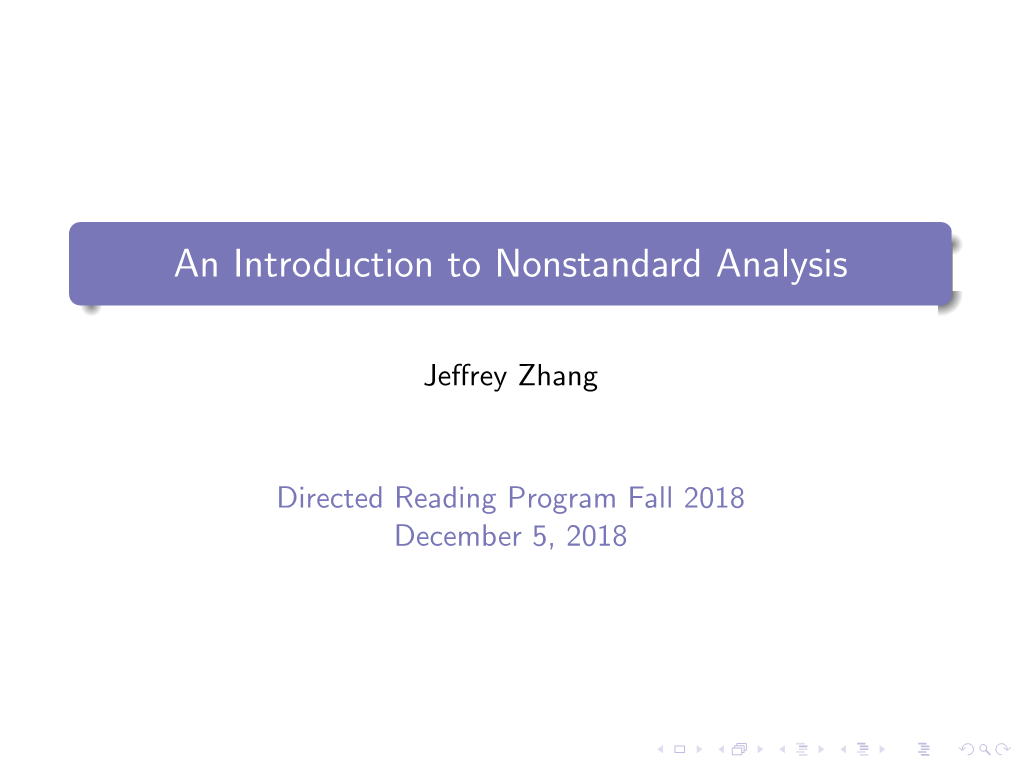 An Introduction to Nonstandard Analysis