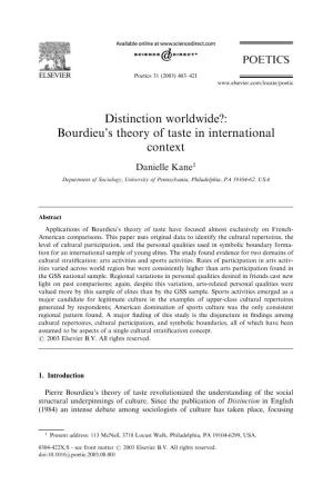 Distinction Worldwide?: Bourdieu's Theory of Taste in International Context