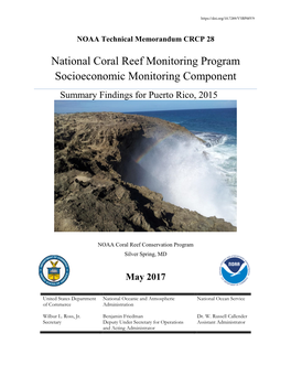 National Coral Reef Monitoring Program Socioeconomic Monitoring Component Summary Findings for Puerto Rico, 2015