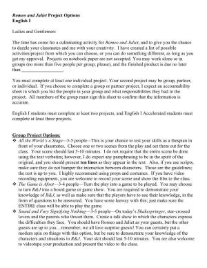 Romeo and Juliet Project Options English I