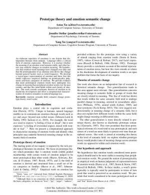 Prototype Theory and Emotion Semantic Change Aotao Xu (A26xu@Cs.Toronto.Edu) Department of Computer Science, University of Toronto