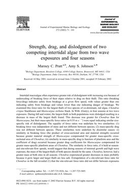 Strength, Drag, and Dislodgment of Two Competing Intertidal Algae from Two Wave Exposures and Four Seasons