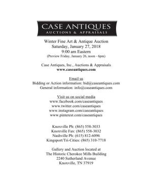 Winter Fine Art & Antique Auction Saturday, January 27, 2018 9:00