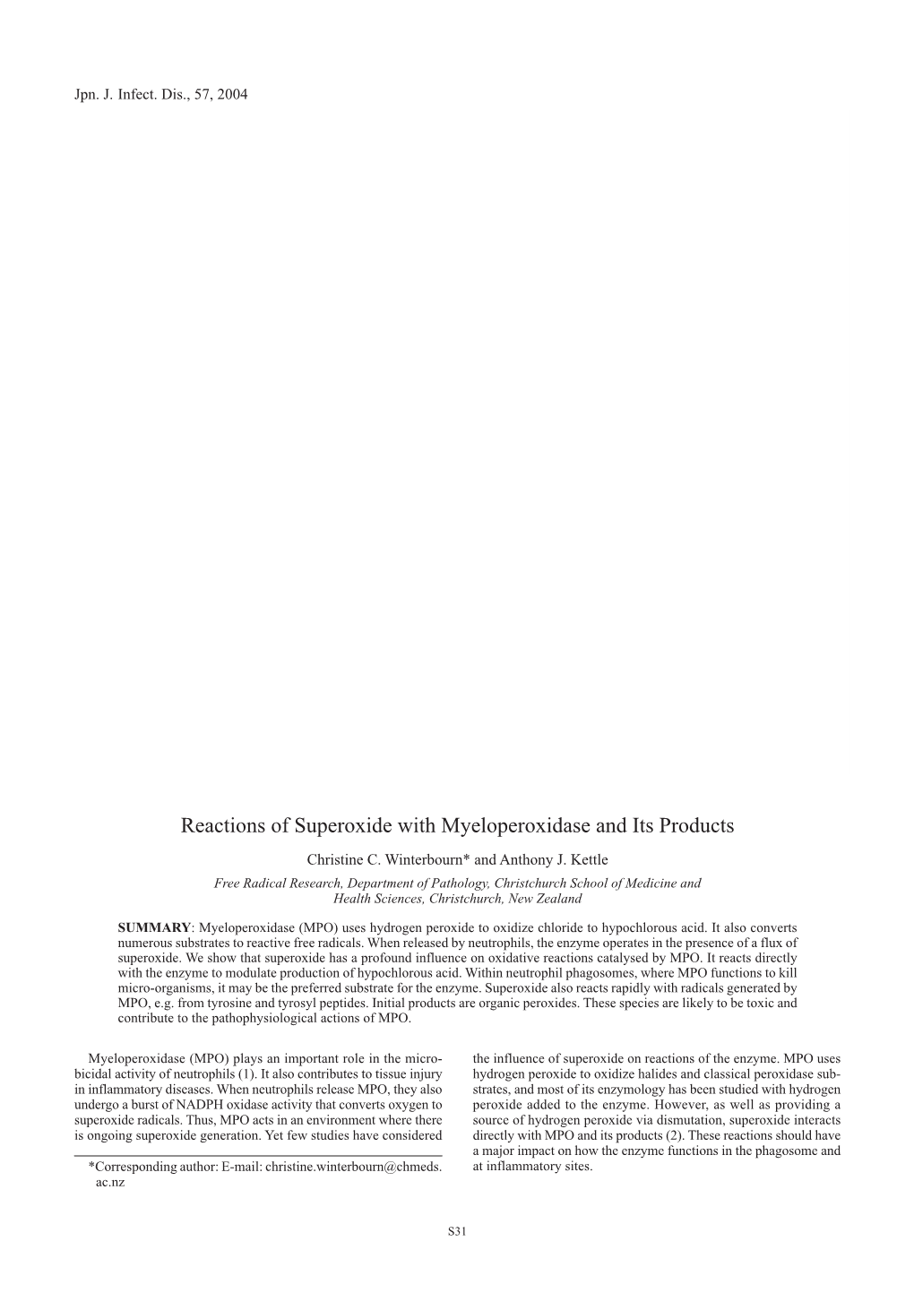 Reactions of Superoxide with Myeloperoxidase and Its Products