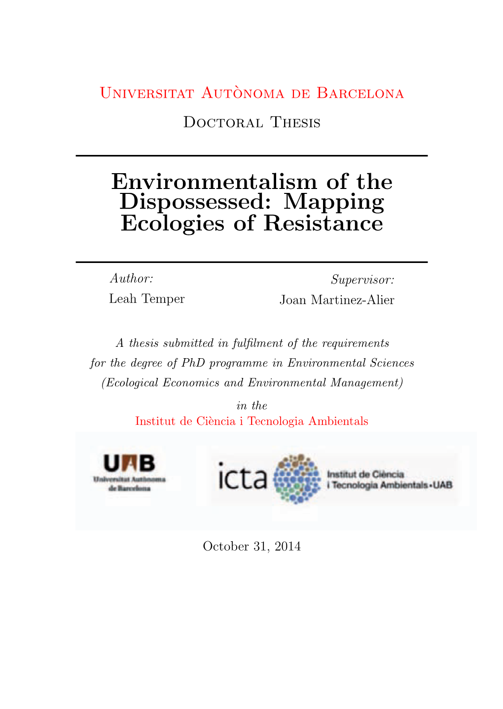 Environmentalism of the Dispossessed: Mapping Ecologies of Resistance