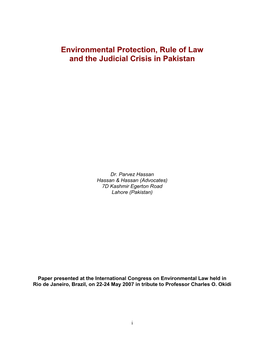 Environmental Protection, Rule of Law and the Judicial Crisis in Pakistan