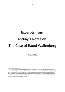 Excerpts from Mckay's Notes on the Case of Raoul Wallenberg1