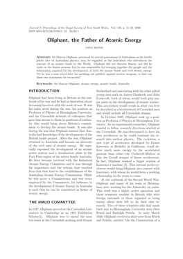 Oliphant, the Father of Atomic Energy
