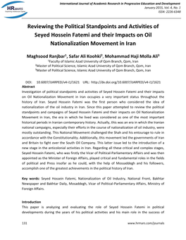 Reviewing the Political Standpoints and Activities of Seyed Hossein Fatemi and Their Impacts on Oil Nationalization Movement in Iran