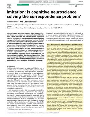 Imitation: Is Cognitive Neuroscience Solving the Correspondence Problem?